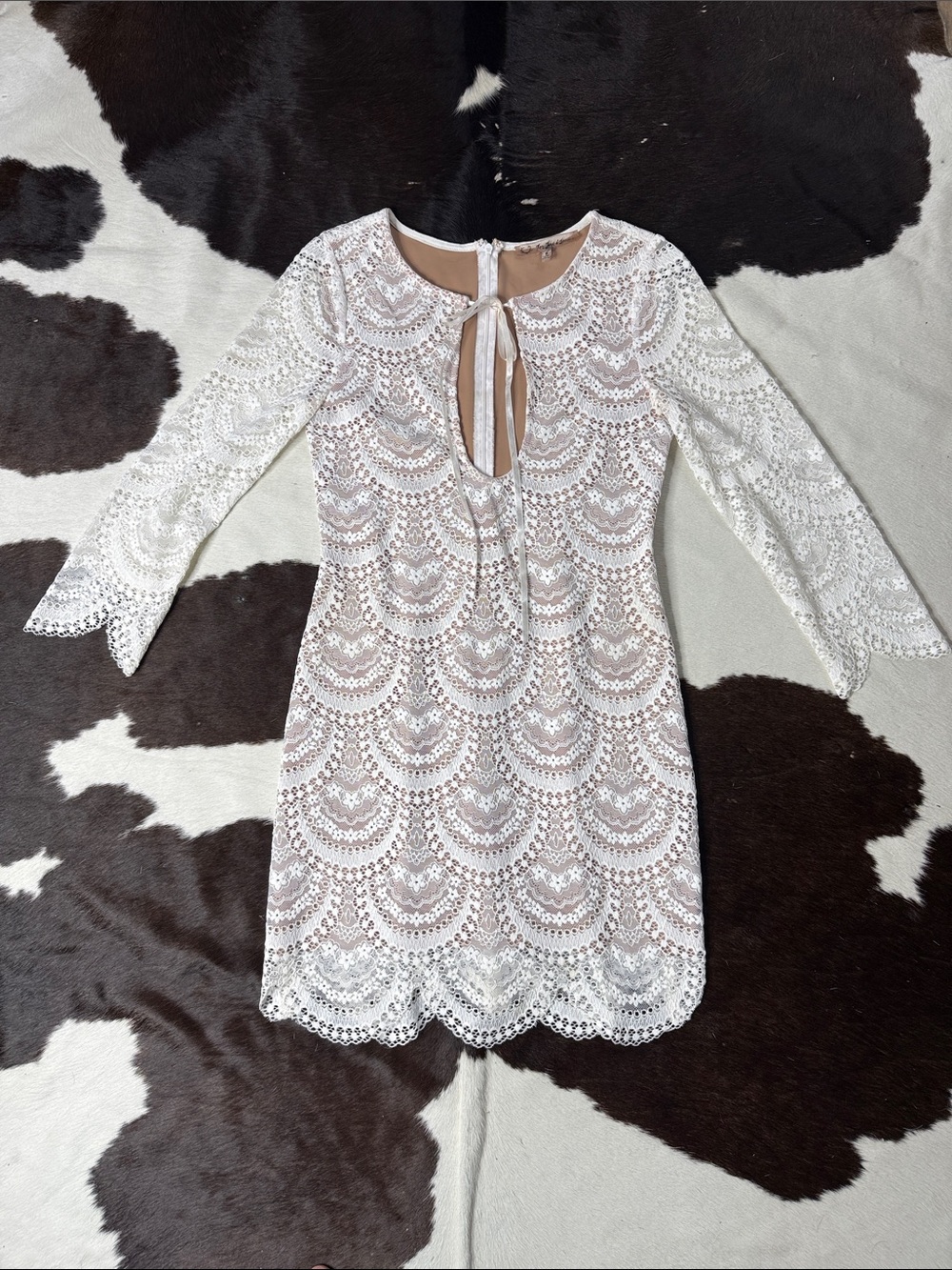 For Love & Lemons White Lace Long Sleeve Mini Dress